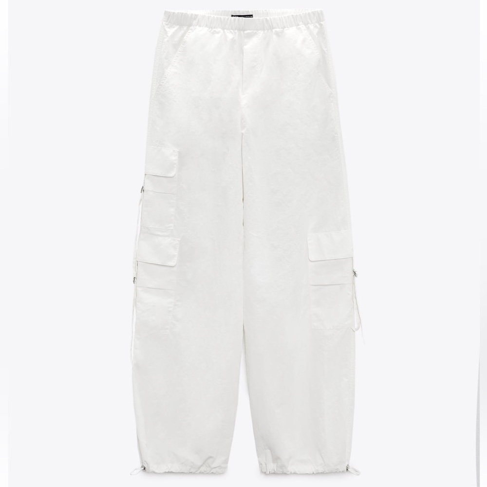 ZARA nylon blend cargo pants (white) NWT